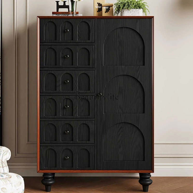 

North American cherry wood retro six-chest cabinet living room against the wall oak storage cabinet
