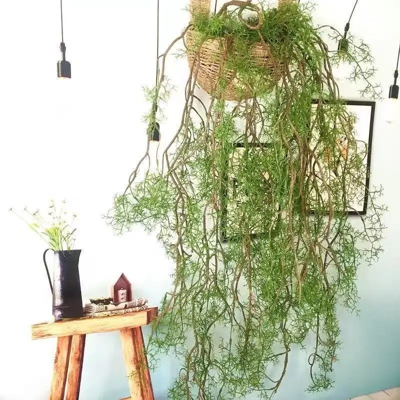 Enredadera artificial de 1.4m, tipo mango negro, 1 pieza, 5 ramas, para colgar en pared, hiedra verde, planta artificial, hoja de pino