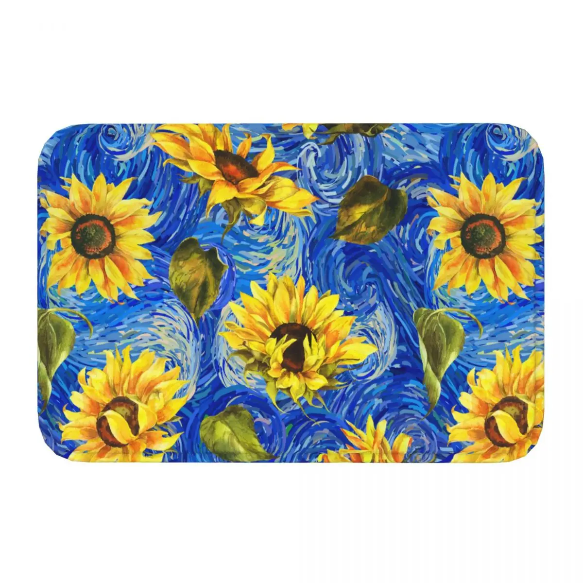 Starry Night Sunflower Doormat Anti-Slip Entrance Kitchen Bathroom Door Floor Mats Garden Carpet Rug