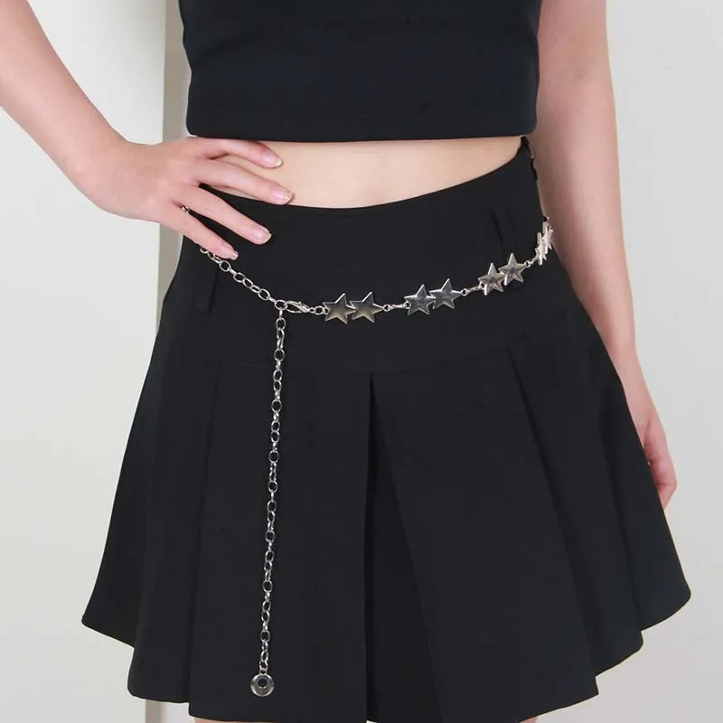 Vintage Star Tassel Waist Chain for Women Fashion Silver Color Metal Pentagram Chain Belt Apparel Accessory Y2K Jewelry Gifts