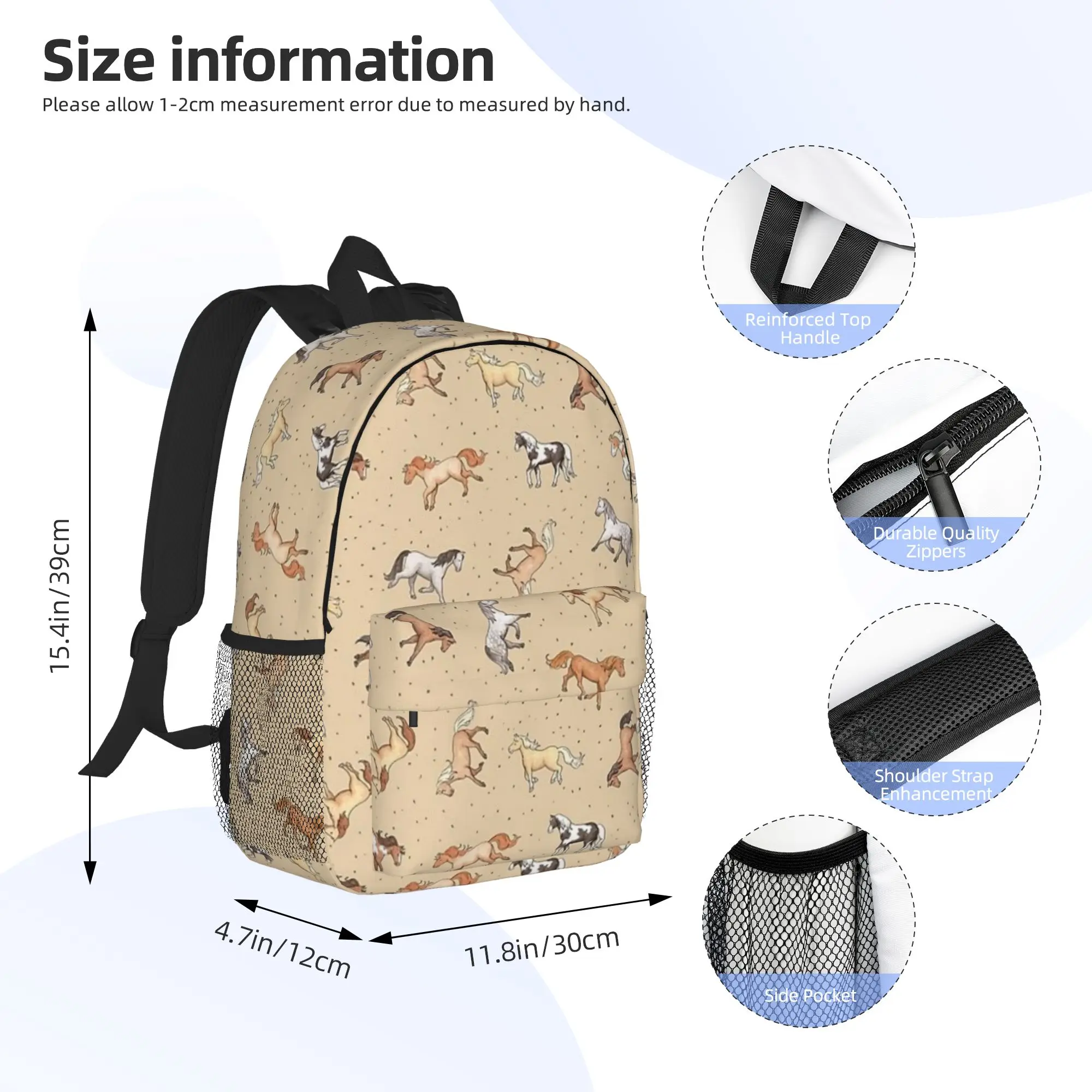 Scattered Horses spotty on taupe pattern Backpack Hot Sale Daypack Boys Girls BookBag Shoulder Bags for Men Women School Bag
