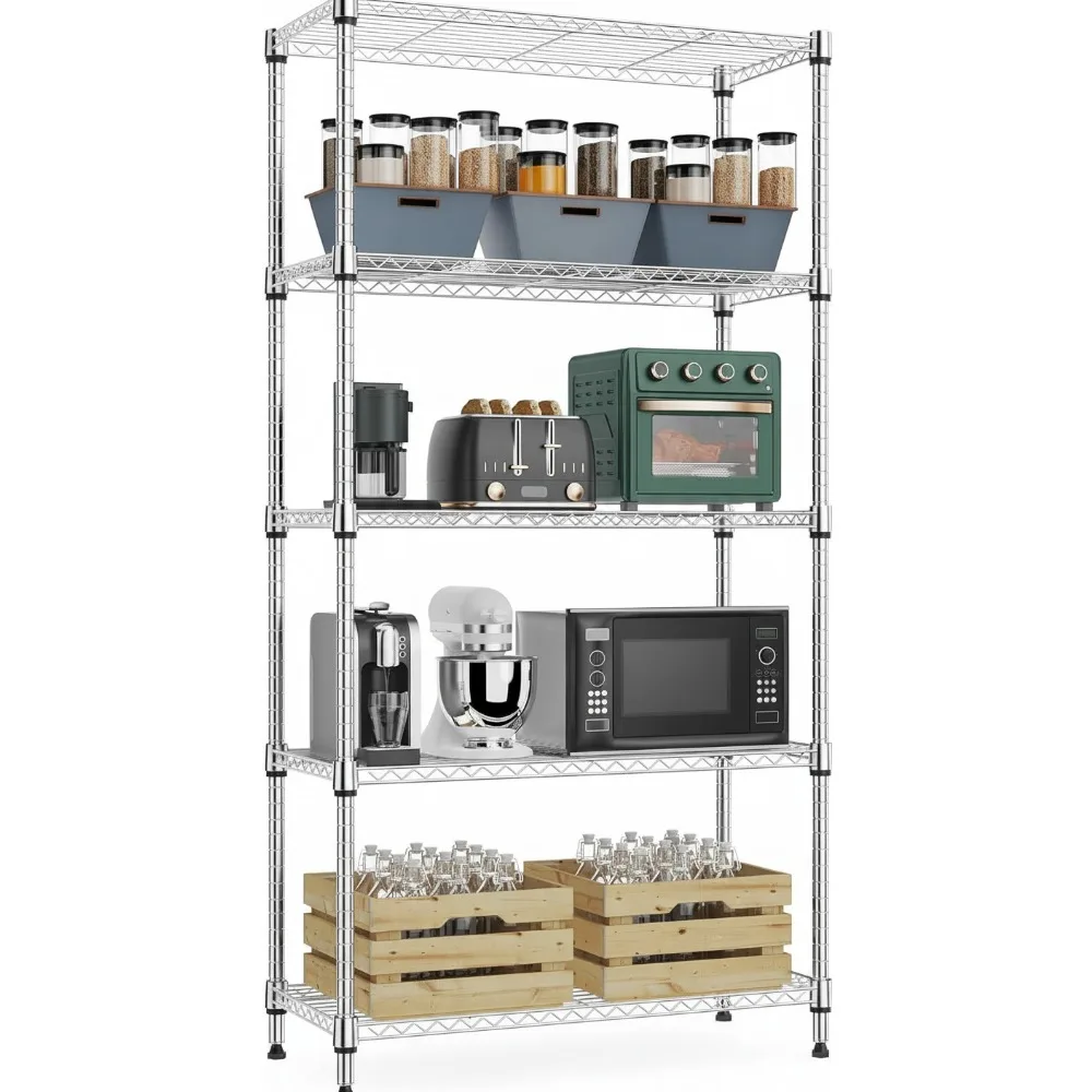 

5-Tier Heavy Duty Storage Shelves 1250 lbs Capacity Adjustable Wire Rack with Wheels for Garage Kitchen Bathroom