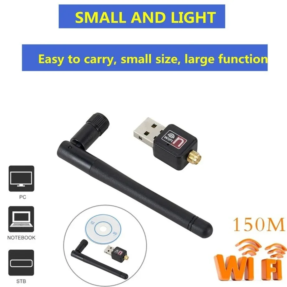 Mini USB 2.0 WiFi Network Card Adapter 150Mbps Wi Fi Adapter PC Wi-Fi Antenna WiFi Dongle 2.4G USB Ethernet WiFi Receiver for PC