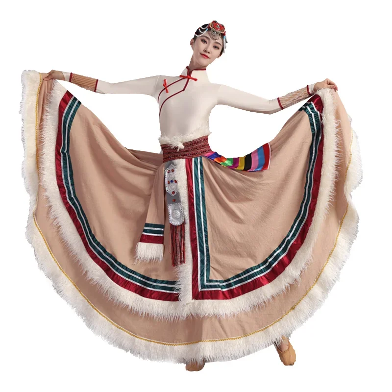 Tradycyjne tybetańskie stroje taneczne Mongolska sukienka taneczna na festiwal sceniczny Tybetański strój Długie spódnice Nowoczesna sukienka z dużym zamachem