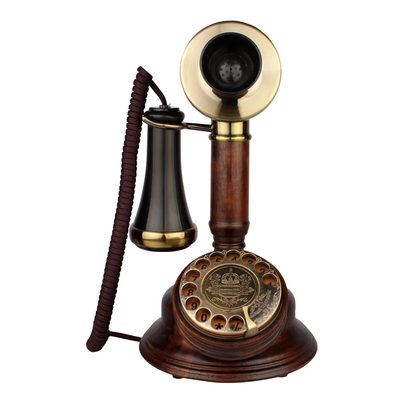 Solid Wood Antique Old Telephone Retro Home Fashion Creative Wired Fixed Phone Nostalgic Landline Digital Button And Rotary Dial