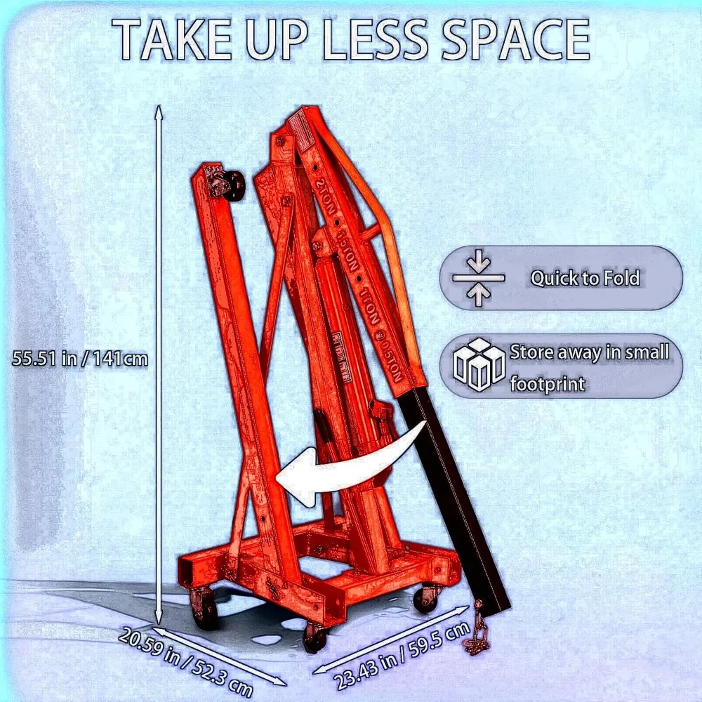 Paranco motore pieghevole Gru idraulica da 2 tonnellate Strumento di sollevamento per camion Cherry Picker Rosso