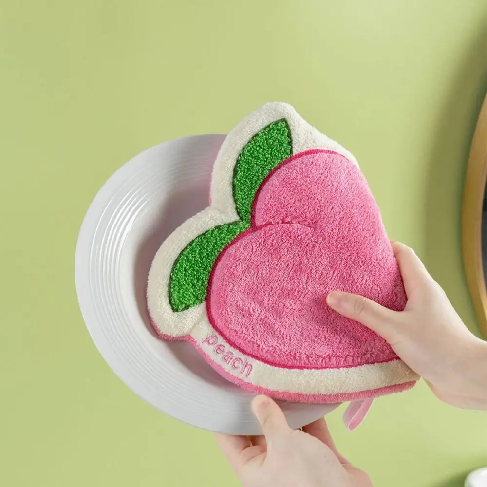 Cute Cartoon Fruit Hand Towel Absorbent Coral Fleece Washcloth Thickened Hanging Bathroom Kerchief