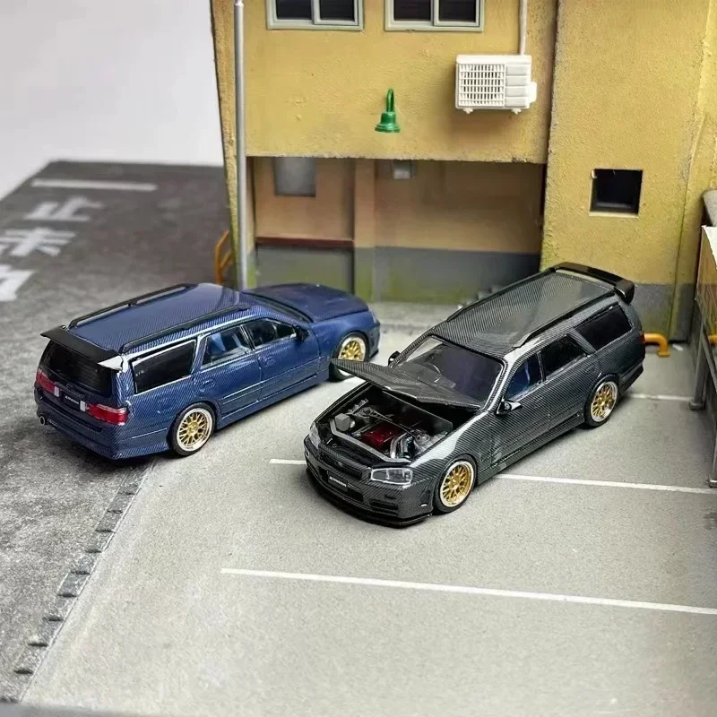 ZOOM 1:64 Stagea R34 Wagon Carbon Fibre Openable Hood Diecast Diorama Car Model Collection Miniature Carros Toys