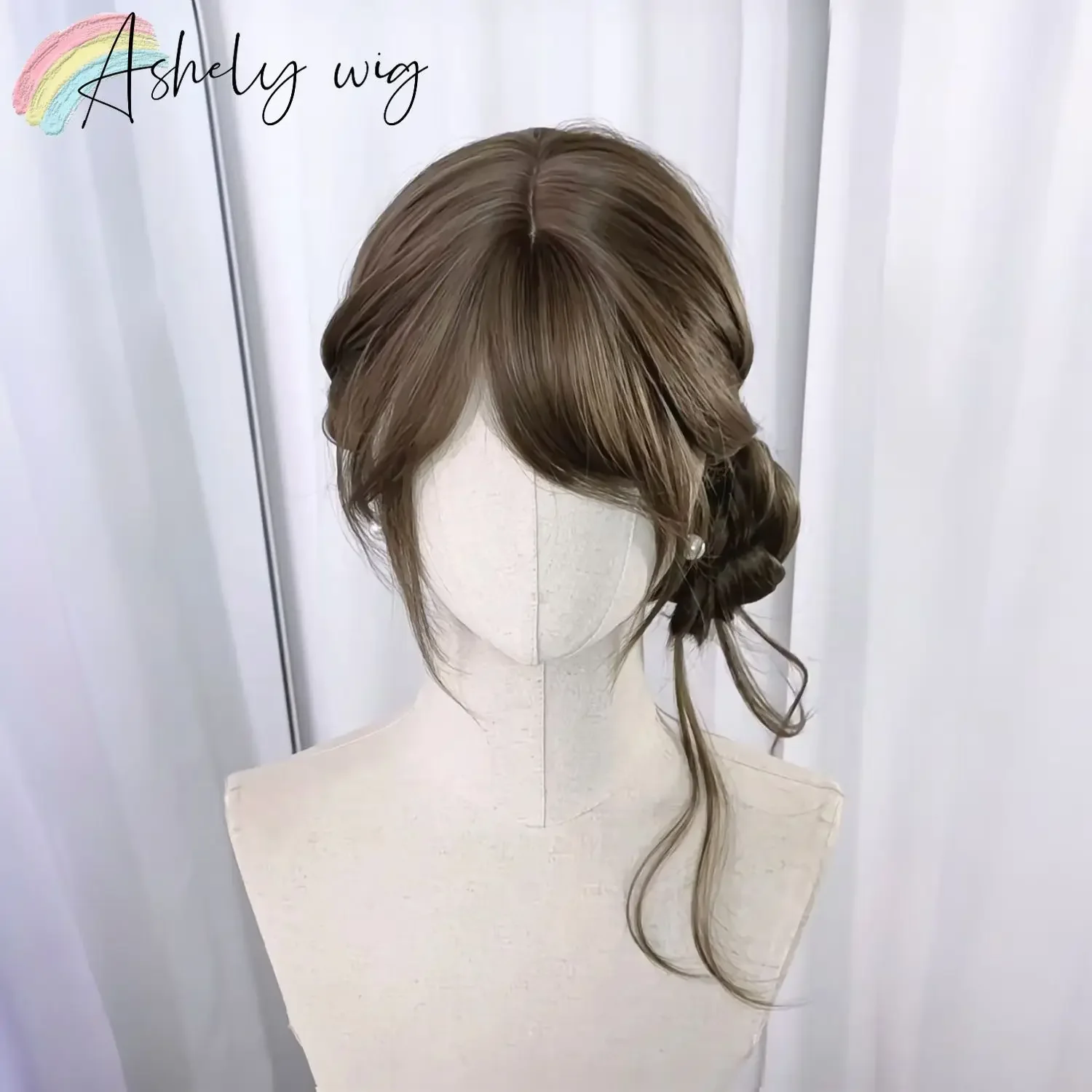 

Milk Tea Brown Wig with Bangs Long Wavy Hiar Wig for Women Lolita Sweet Japanese Elegance Synthetic Wigs Headband ウィッグ