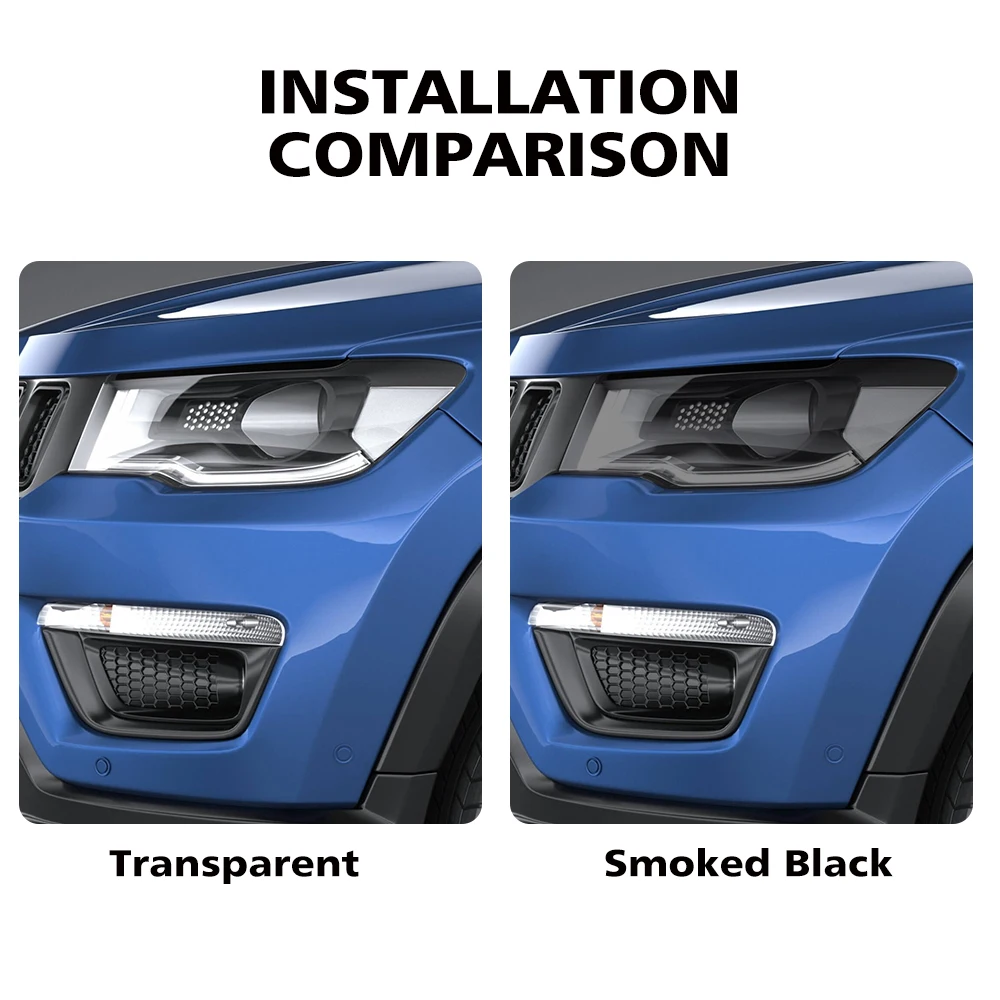 Premium TPU PPF for Jeep Compass 2017-2021 High-Gloss Smoke Black Pre-Cut Headlight Cover Anti-Scratch Protective Vinyl Wrap Kit