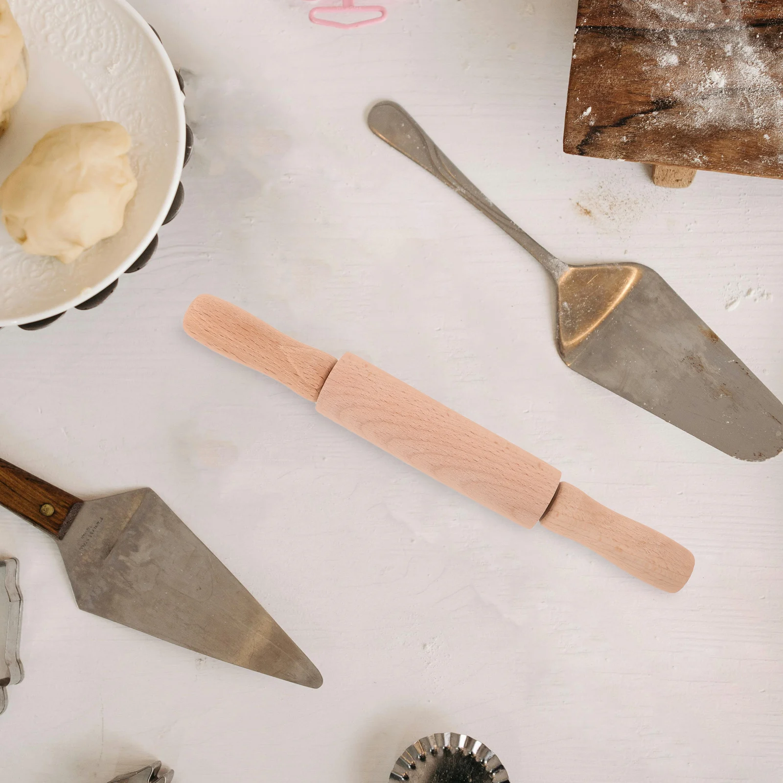 Wooden Rolling Pin 23CM Pastry Tool for Clay Craft Christmas Holiday Fun Kitchen Activity Toy