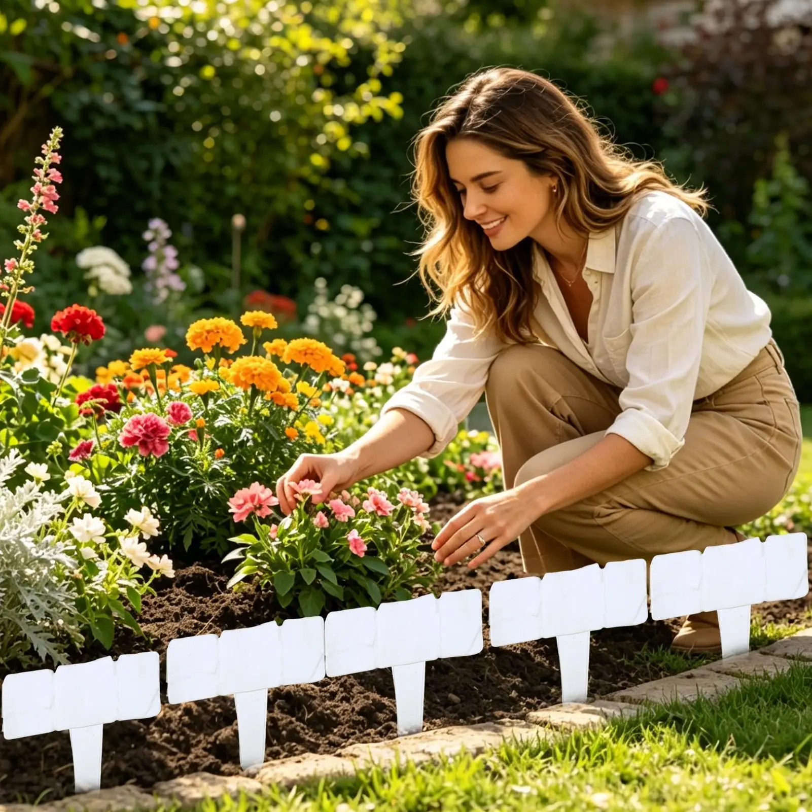 Artificial Stone Block Edging 10-pieces Weatherproof Realistic Outdoor Fencing Small Garden Fence Border for Yard Backyard Lawn