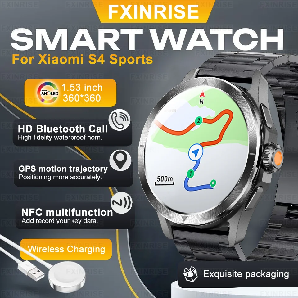 

Outdoor New For Xiaomi S4 Ultra Smart Watch Men AMOLED Sports NFC GPS Compass Heart rate Waterproof Bluetooth Call Smartwatches