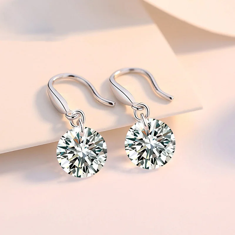 Charming 925 Sterling Silver Simple Luxury Pendant Earrings with Zirconia for Women, Wedding Party Gift Jewelry