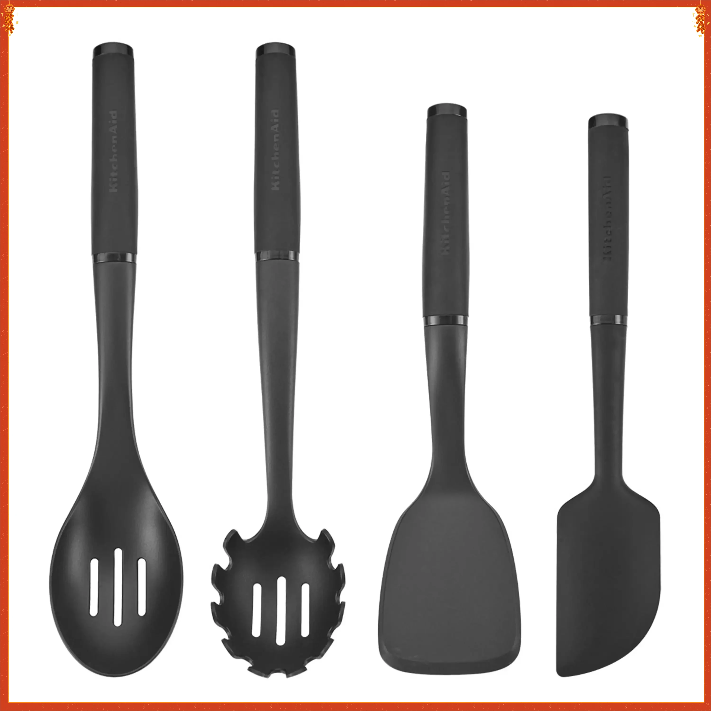 

4-Pc Plastic Kitchen Utensil Set - Includes Spoon Turner Pasta Fork & Spatula for All Cooking Tasks