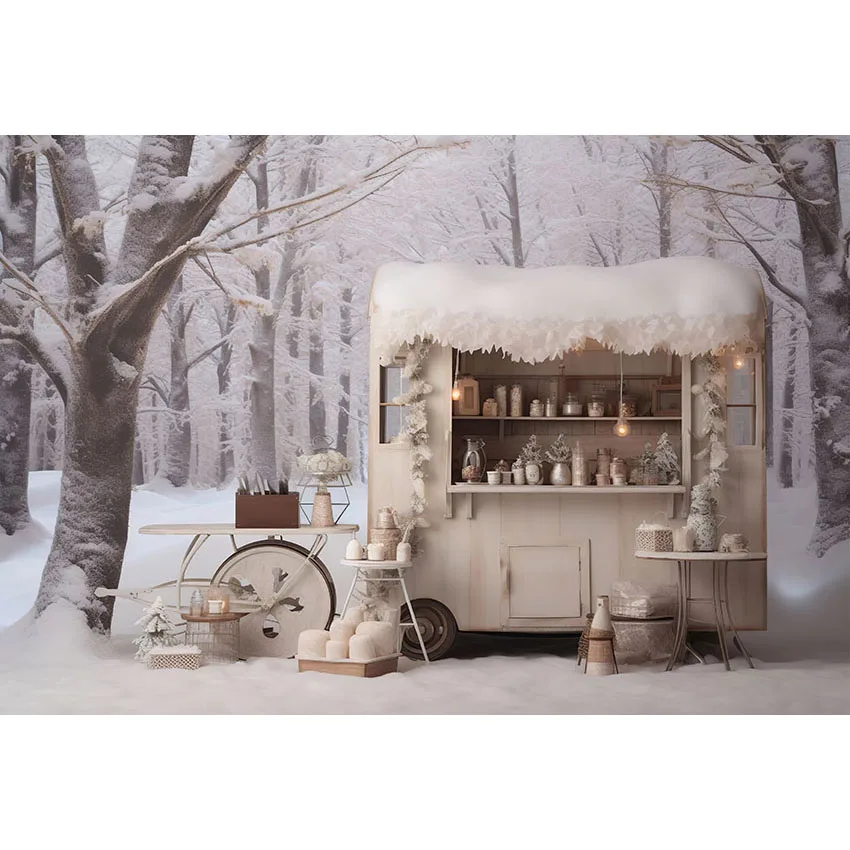 Mehofond зимний Снежный фон Рождественский магазин конфет сосновая елка семейный портрет фотография Фон Фотостудия фотосессия