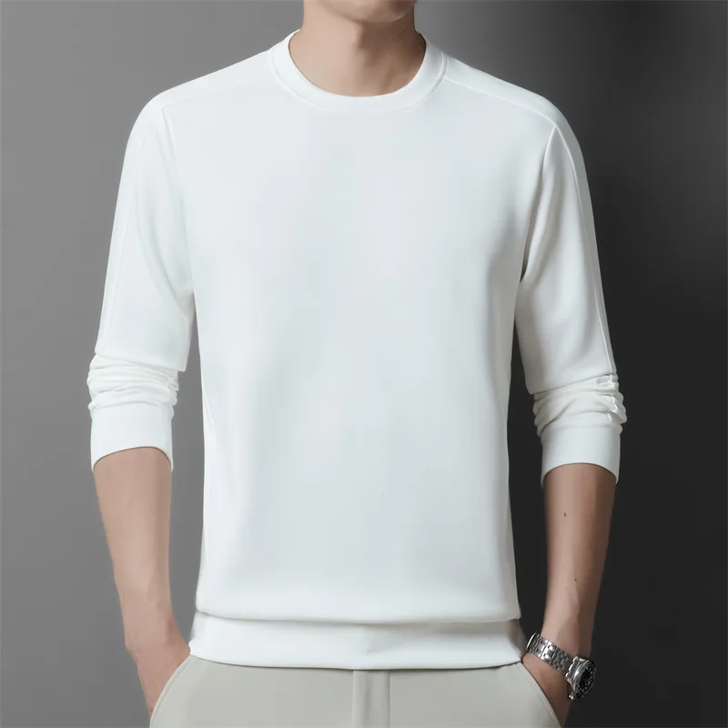 Autumn Men Essential Sweatshirt White Black Coffee Blue O-Neck Long Sleeve Cotton Tops Basic Smart Casual Attire Leisure OOTD