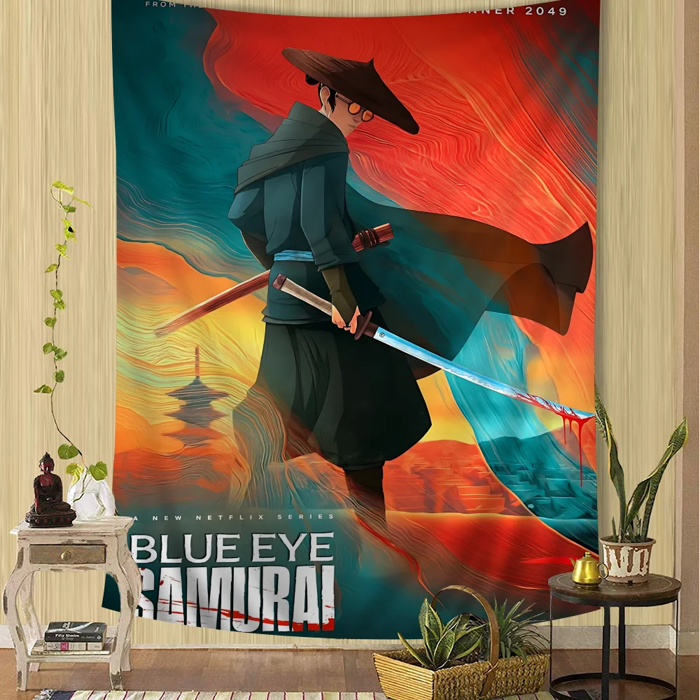 

Popular Anime Movie B-Blue Eye Samurai Hanging Bohemian Tapestry Hanging Tarot Hippie Wall Rugs Dorm Home Decor