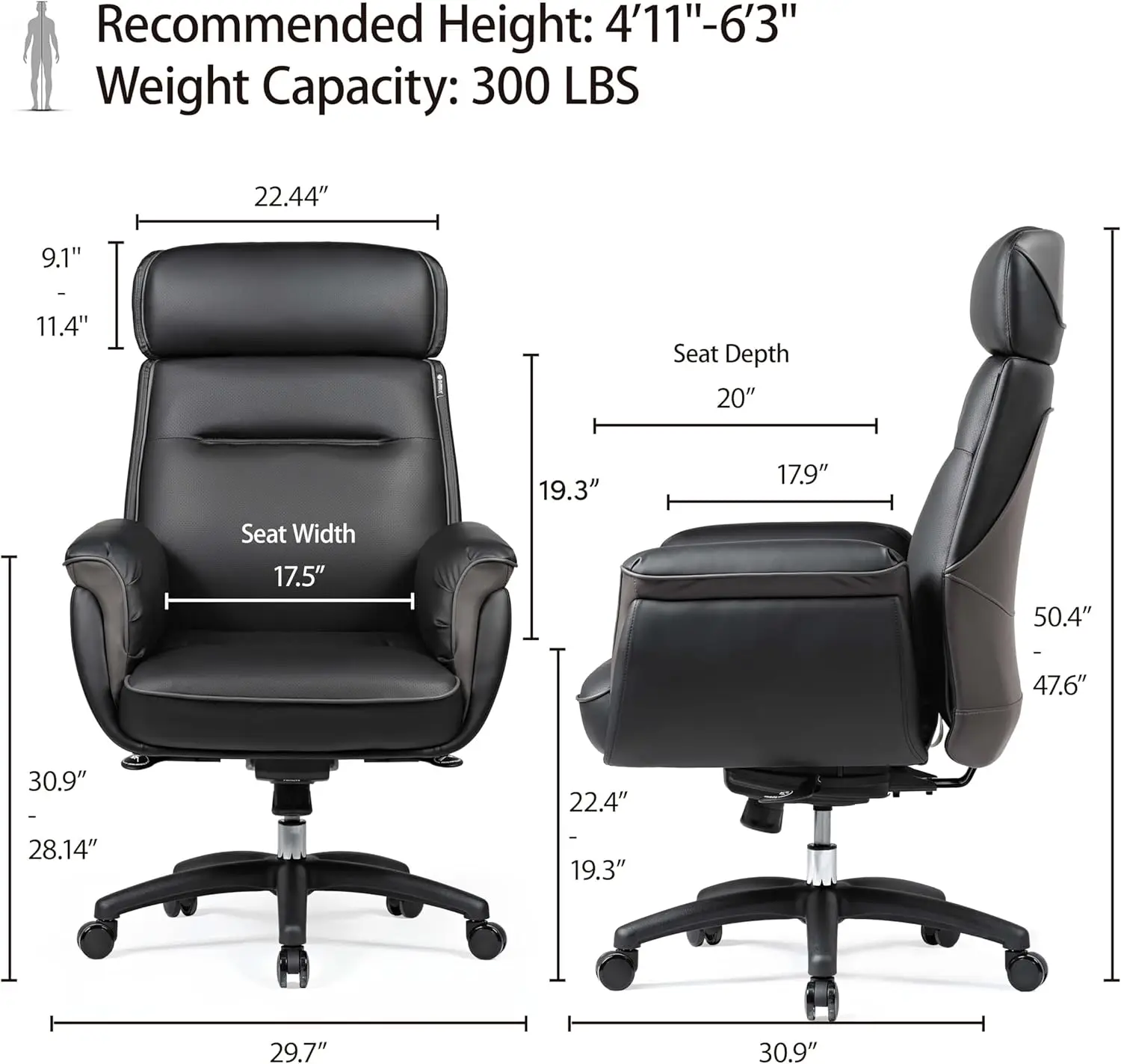 EUREKA ERGONOMIC Microfiber Leather Office Chair Ergonomic Desk Chair, Executive Chair Office Gaming Chair, Comfy Big and Tall