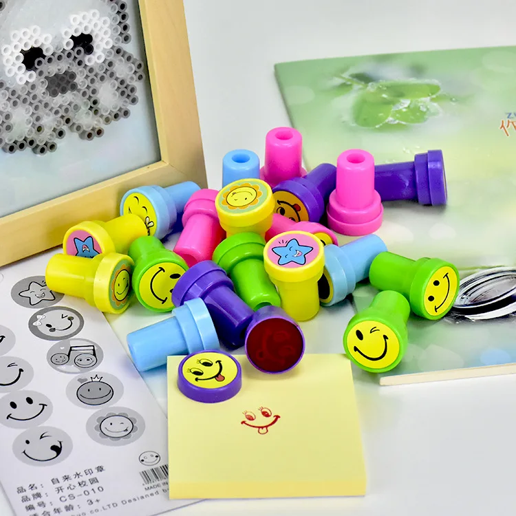 10 Stück sortierte Stempel für Selbstfärbestempel, Spielzeugstempel, Smiley-Gesichts-Siegel, Scrapbooking, DIY-Malerei, Fotoalbum-Dekoration – Detail 7