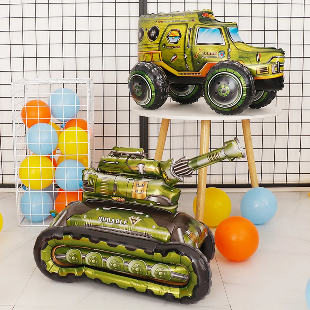 Self Standing 4D Aluminum foil Balloon Toy Armed Forces Tank Digger Engineering Vehicle Children assembly Balloon Birthday Decor