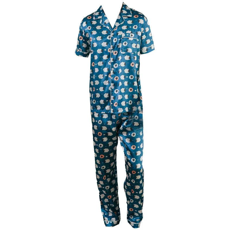 Two piece sets men's sleepwear summer short sleeved pants with sheep pattern printed home clothes sleepwear set