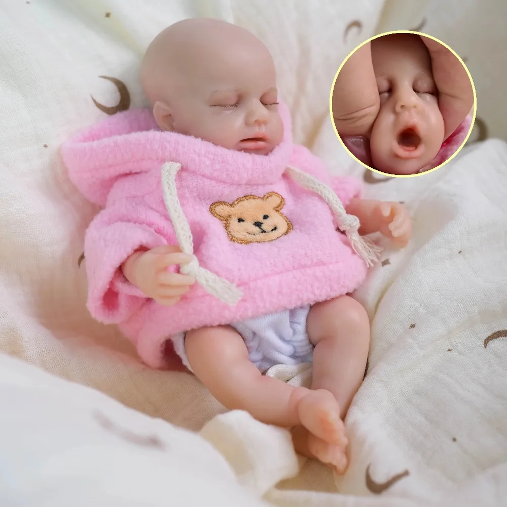8'' Soft Silicone Reborn Baby Doll Loulou Mini Elastic Stretchable Handy Dolls Month Can Open Best Gift for Kids