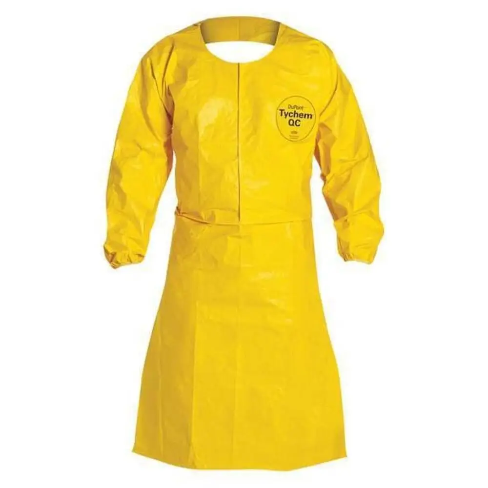 Tychem 2000 QC275B 44-Inch Sleeved Apron with Elastic Cuffs, Neck Loop, Snaps, Waist Ties and Bound Seams, Yellow