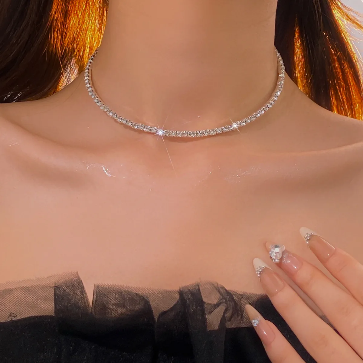 European and American cross-border diamond-encrusted geometric necklace 2025 popular cold wind personalized fashion collar light