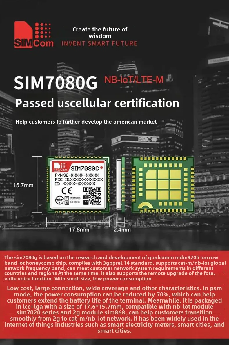 SIMCom Neue Generation CAT-M1/NB Low Power Modul Drahtloses Kommunikationsmodul SIM7080G