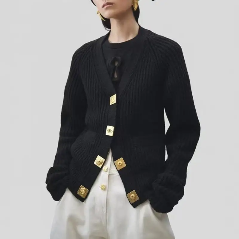 

Ele Long Sve Sweater Women's Slim Fit Open Cardigan Pure Color Single Button High-End Feelings Autumn New Arrival