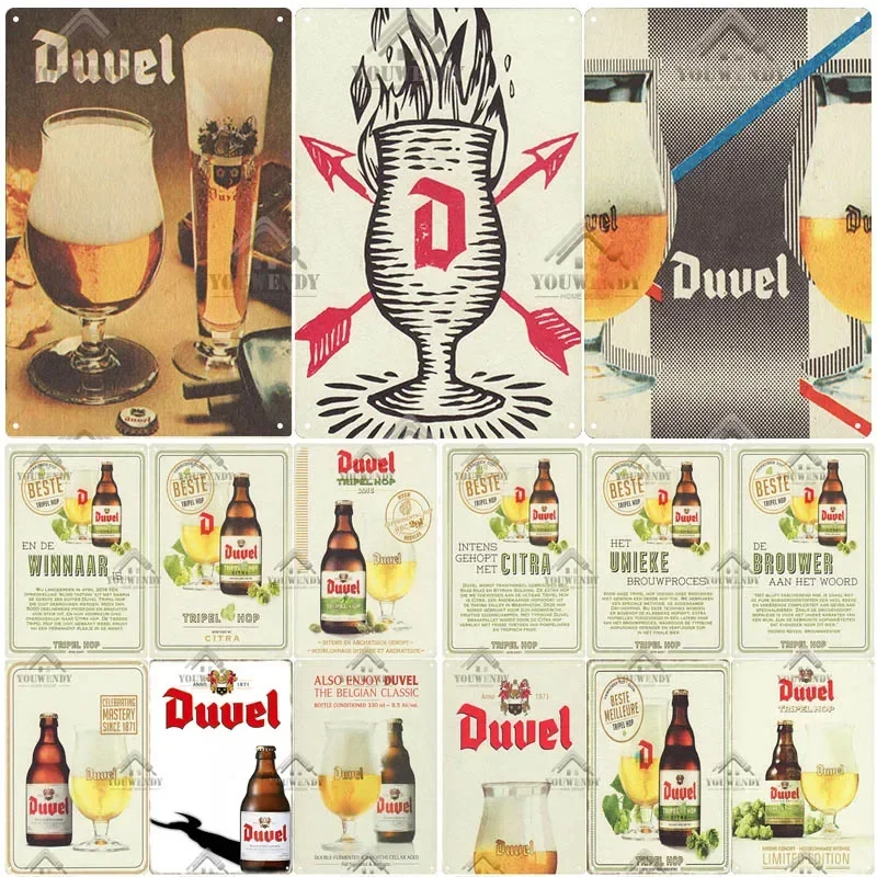 Duvel Bier Vintage Metallposter, Retro-Blechschild, dekorative Teller, Raumdekoration für Pub, Bar, Höhle, Club, Wandkunstdekoration