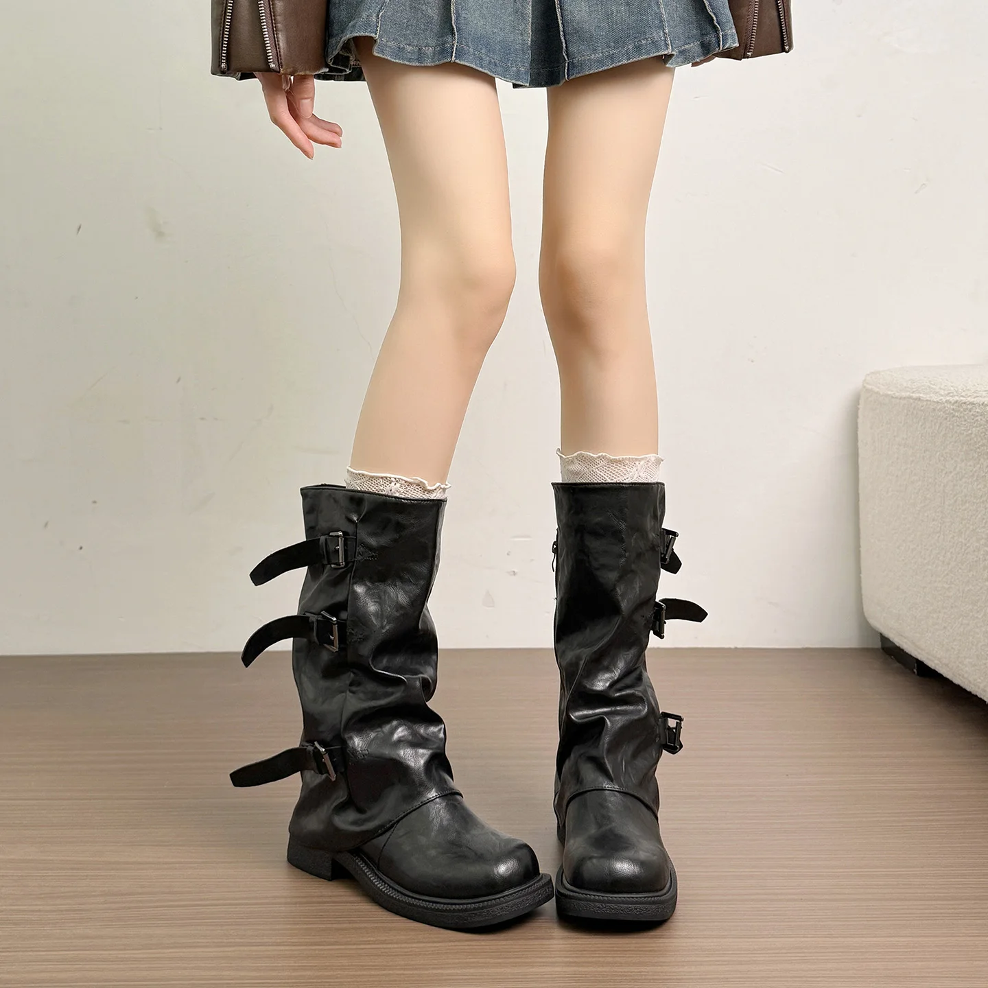 2026 New High-quality Sleeve Temperament Women's Fashion Boots Spring and Autumn Retro Belt Buckle Design Non-slip Rider Boots