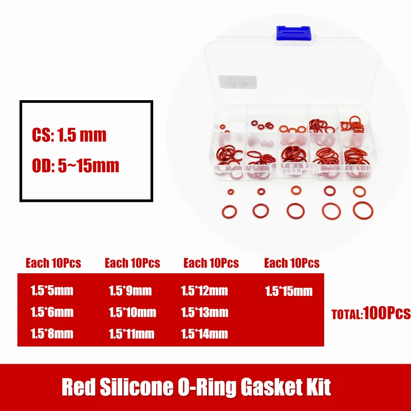 Rote Silikon-O-Ring-Dicke 1.5/2/2/3,1mm wasserdichtes, öl beständiges, hoch temperatur isoliertes VMQ-Dichtungsscheiben-Dichtungs-Kit – Detail 7