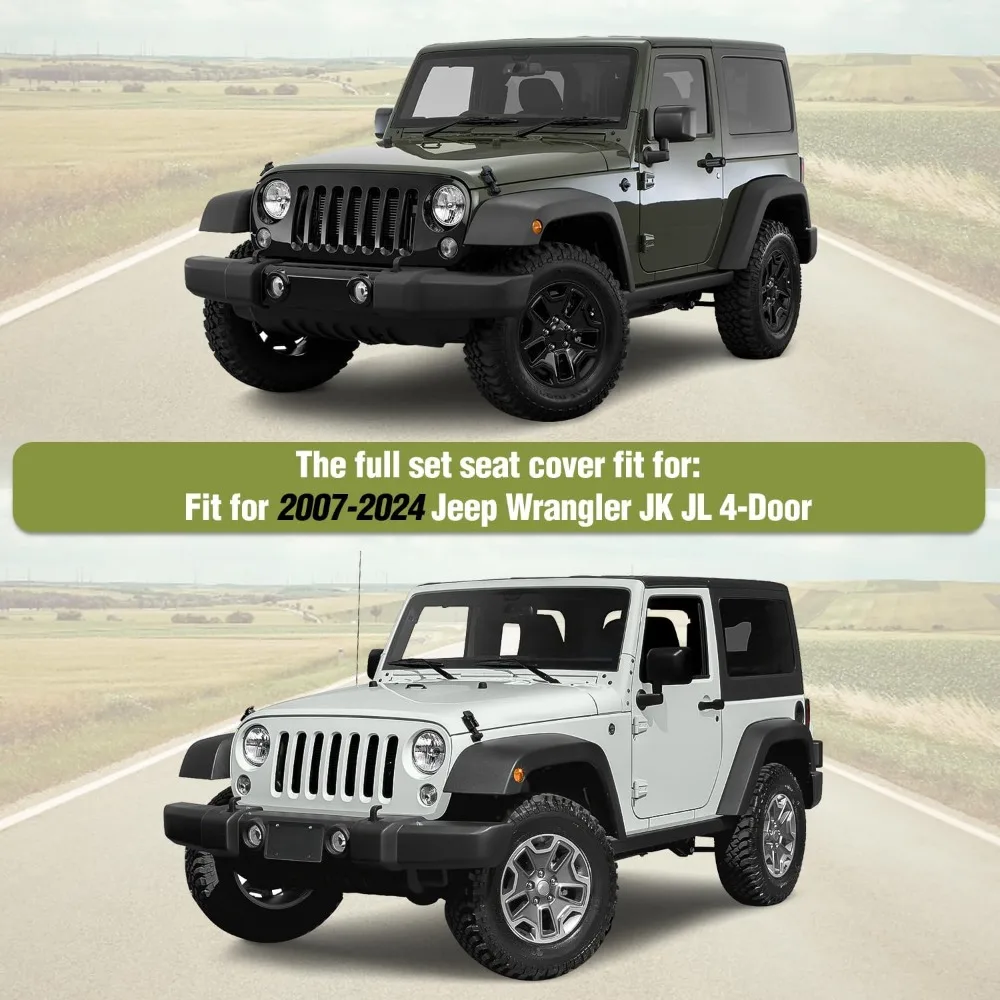 أغطية مقاعد جلدية مقاومة للماء مخصصة لنماذج جيب رانجلر JK & JL ذات 4 أبواب 2007-2024 مع وسادة مقعد منفصلة