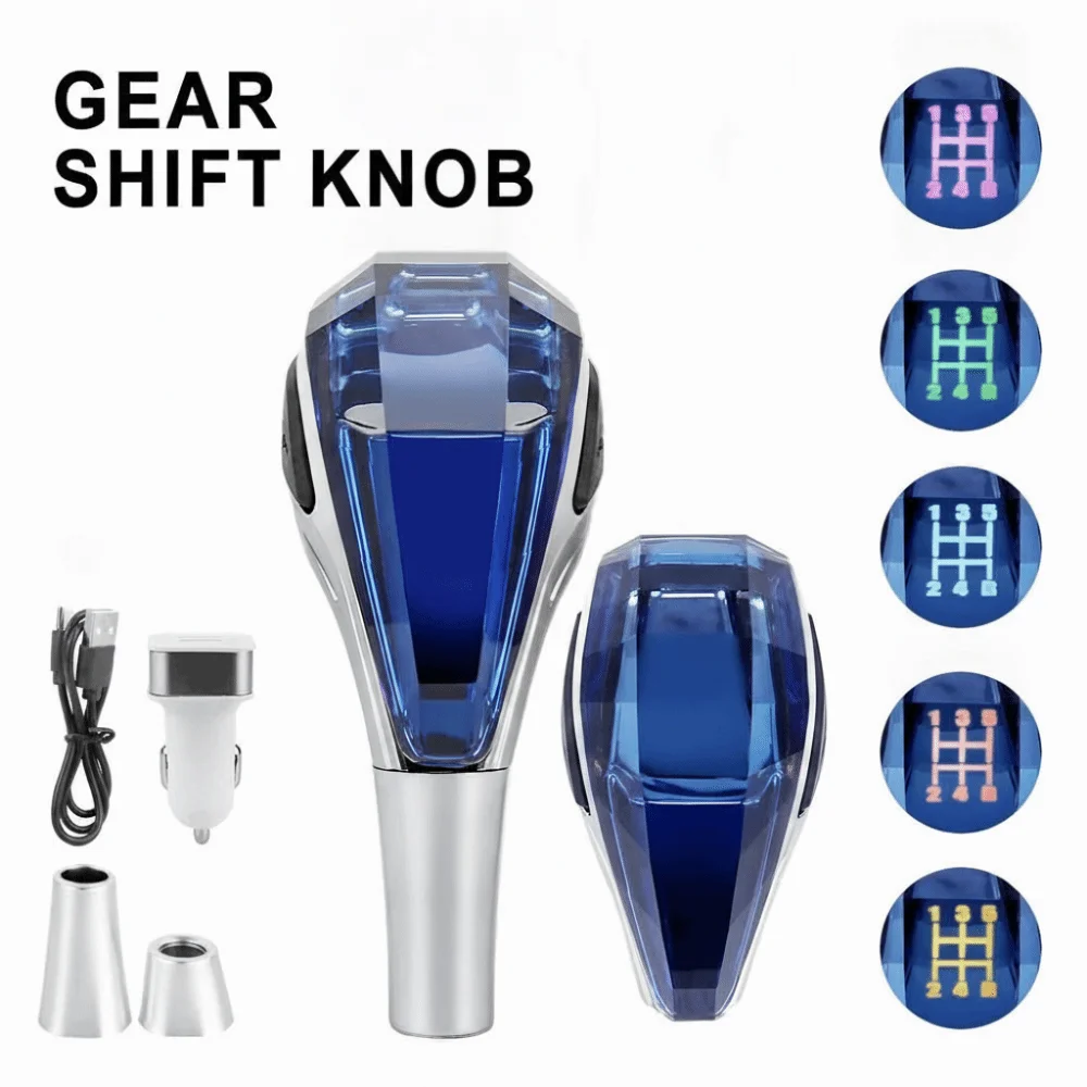 Universal Gear Shift Knob Multicolor LED Manual Transmission LED Shift Knob Illuminated Type-C Seven Color Crystal Shift Knob