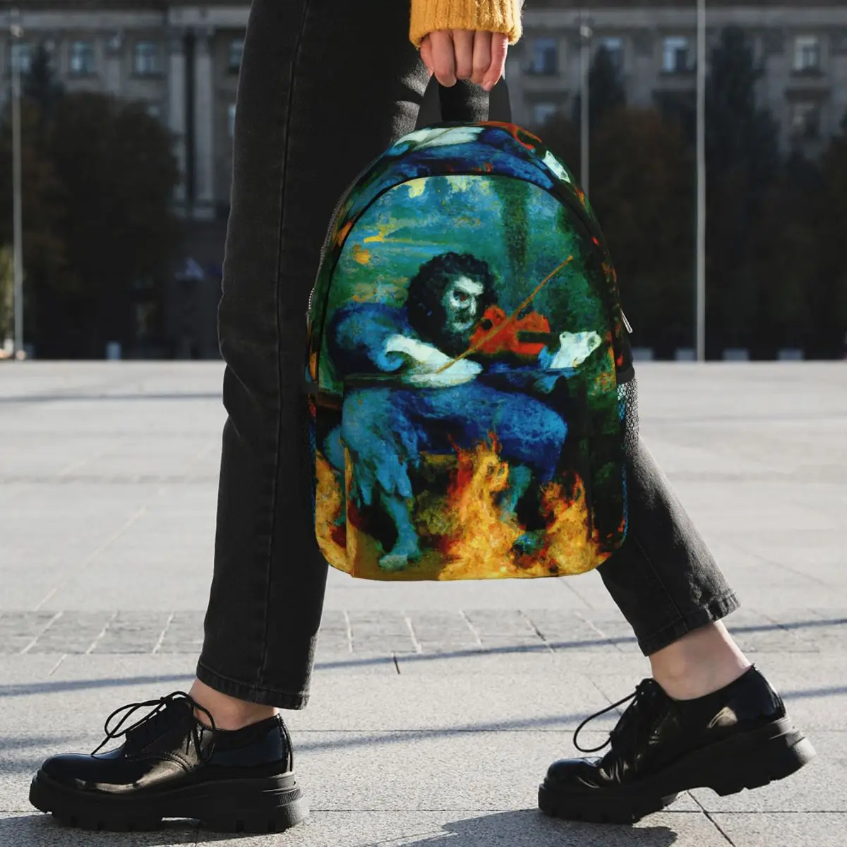 A Concert Violinist In Fire Flames Backpack Student BookBag Kids School Bag Computer Shoulder Bags for Men Women