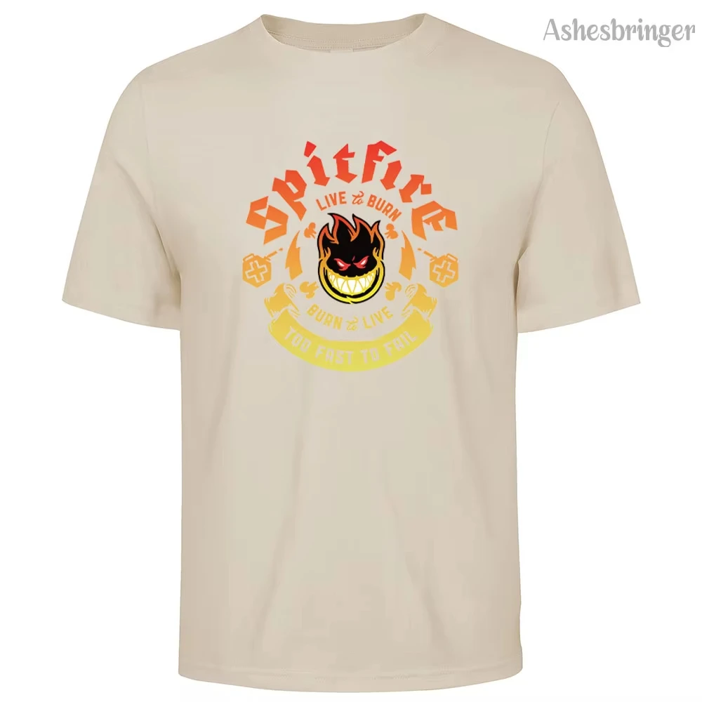 Men's Cotton Spitfire Graphic Print T-shirt Tees Casual Loose Round Neck Street Style Tops for Men and Women