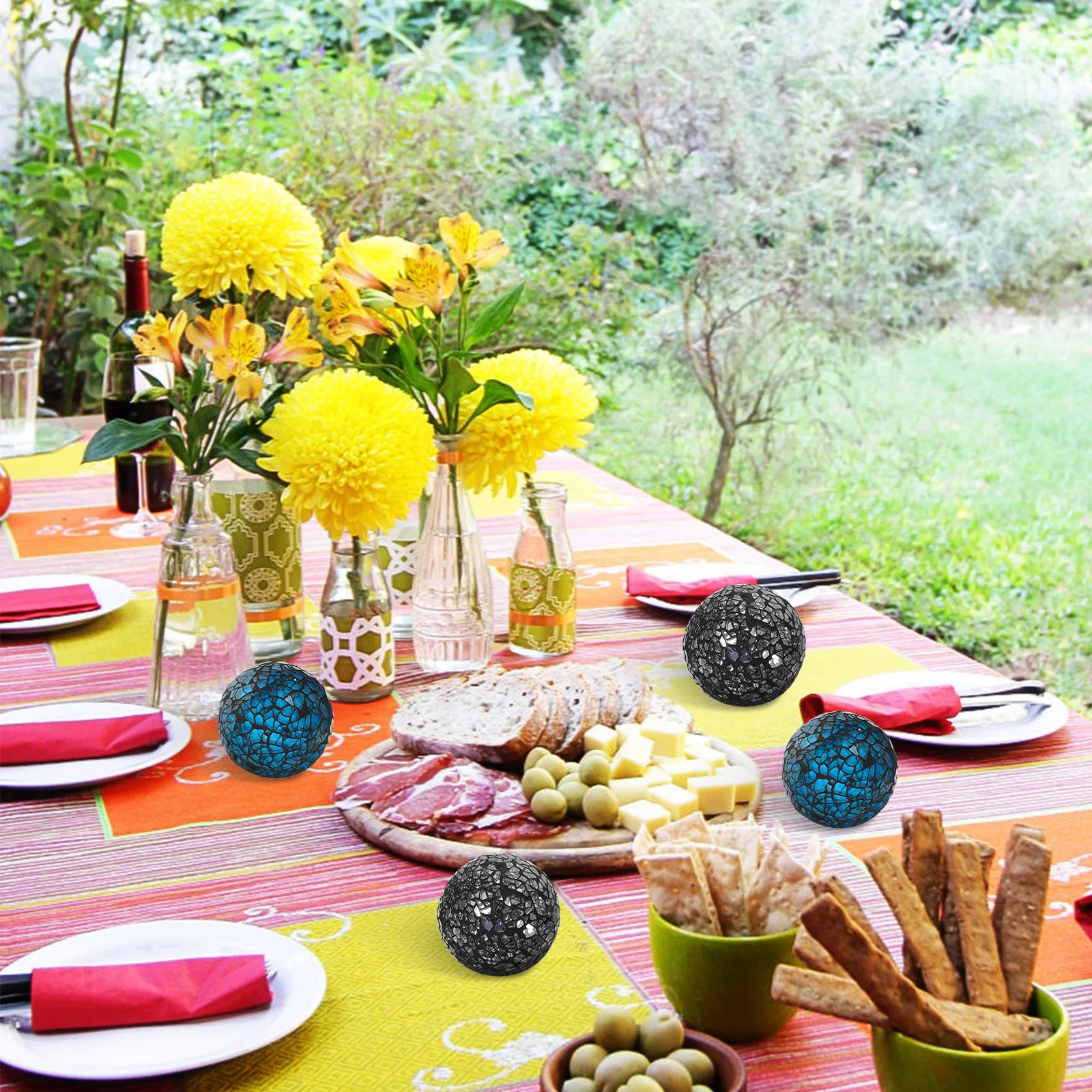 

8Pcs Mosaic Glass Decorative Mirror Balls Vibrant Crackled Sphere Home Decor Dining Table Centerpiece Wedding Party
