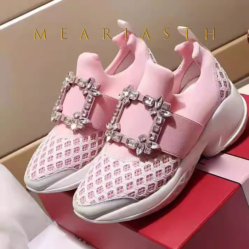 

spring autumn Women Casual Zapatos Mujer CRYSTAL Shoes Comfortable Breathable Mesh Sneakers Womens's Flat White Sneakers Shoes