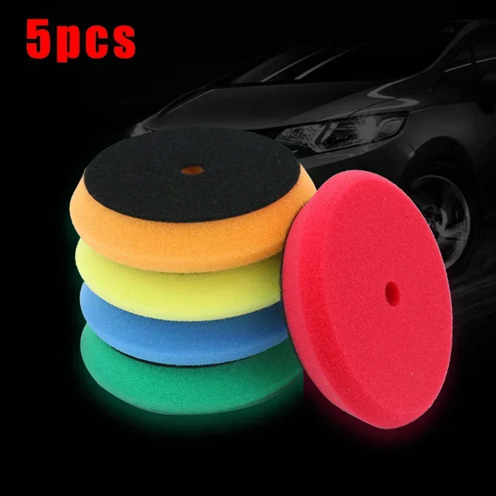 5Pcs 3inch 100mm Car Polishing Disc Buffing Waxing Pad Sponge Polishing Foam Pads For RO/DA Car Polisher Drill Adapter