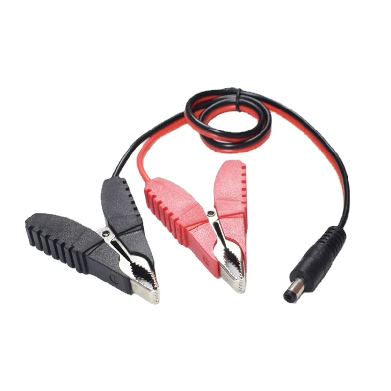 

10A Copper Car Battery Jumper Cable - 0.75mm² - Crocodile Clip To DC5.5*2.5 Forked Male Connector - 50cm