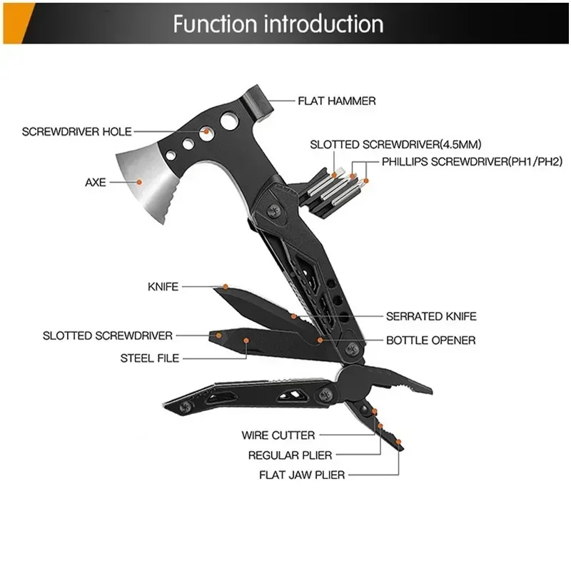 Multifunction Axe Survival Axe Pliers MultiTool Camping Ax Hammer Outdoor Escape Tool Portable Fold Pliers Pocket Knife