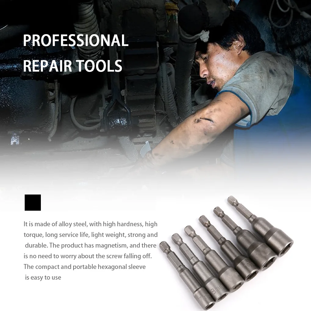 2pcs Nut Driver Bit Hexagon Socket and Shank Quick-release Nut Setter Driver Drill Bit Set, 65x10mm