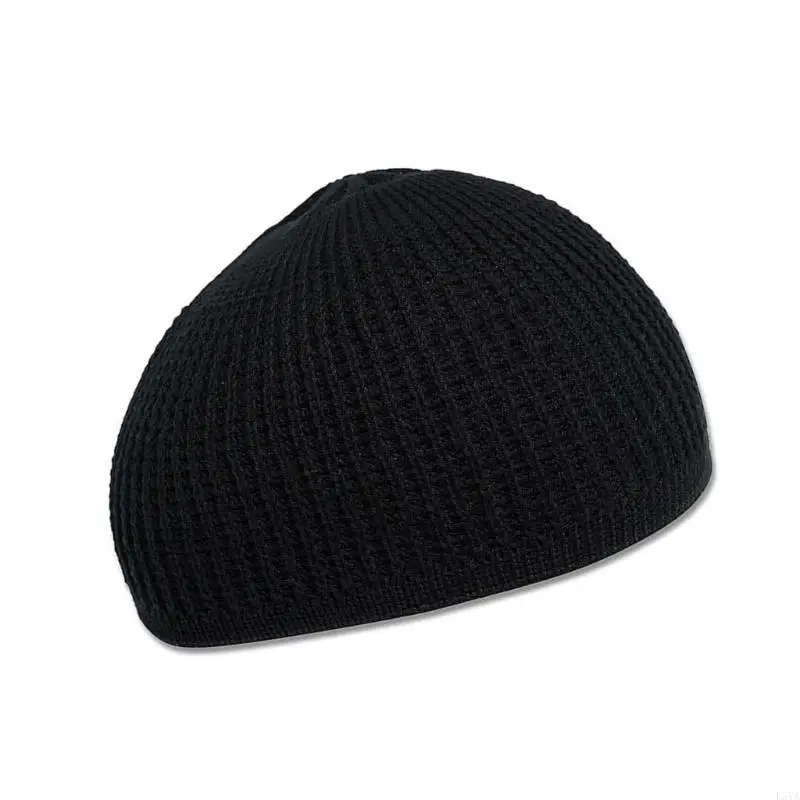 

L5YA Kufi Namaz Muslims Men Prayer Hat Knitted Islamic Headwear Islamic Hat Traditional Islamic Kufi Hat