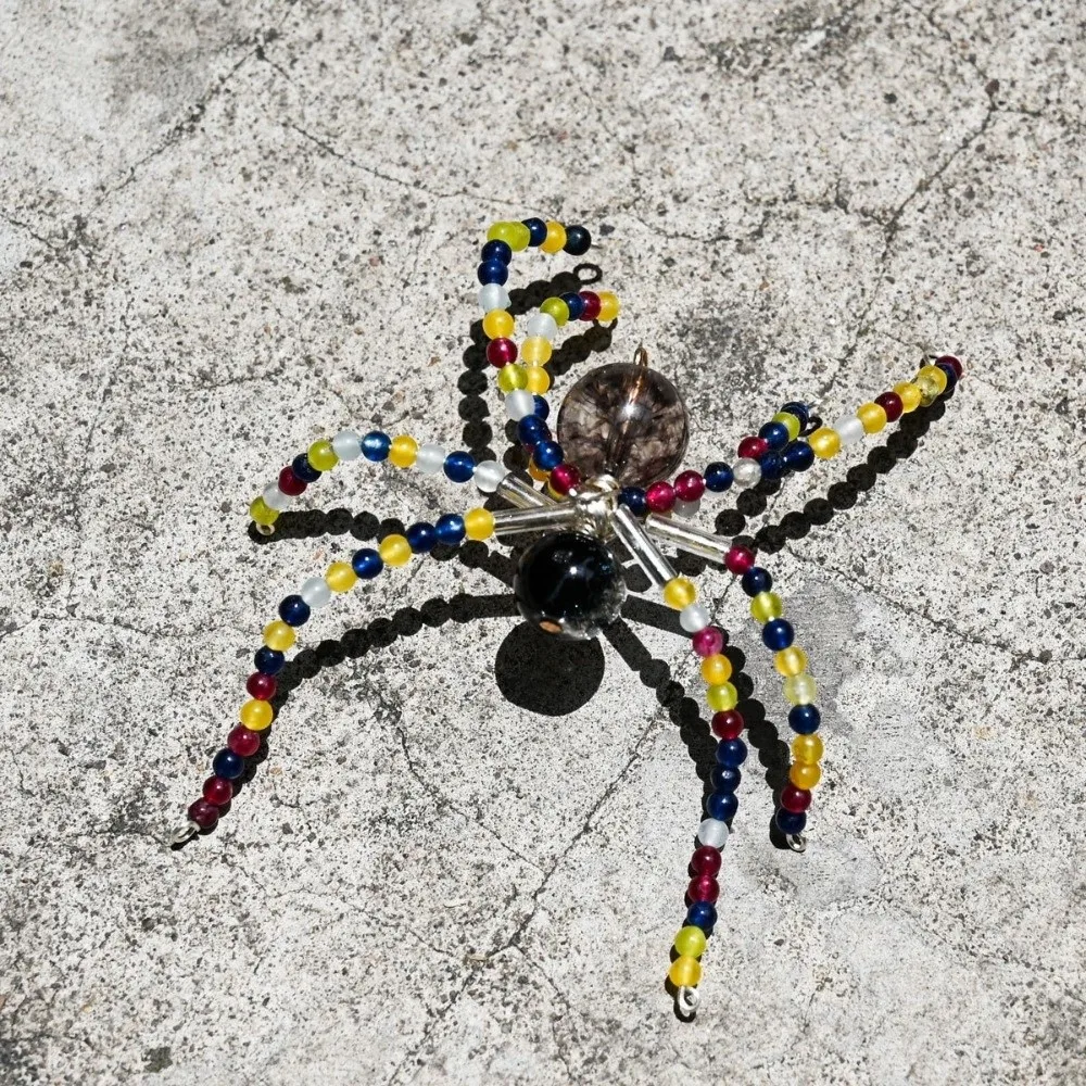 Beaded Spider Hanging Ornament Crystal-Like Faceted Beads Hanging Loop Halloween Spider Decoration Black Red Style