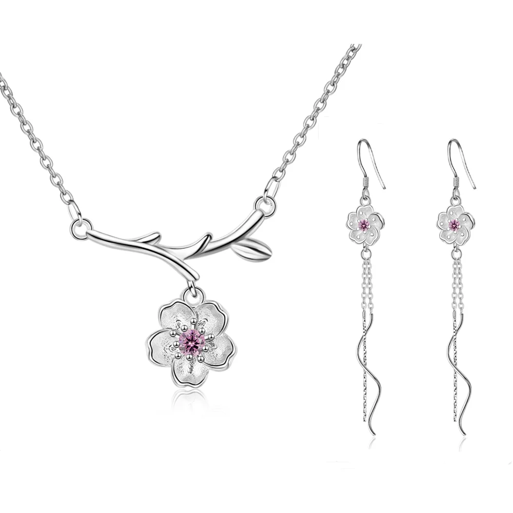 925 Sterling Silver Love Shape Necklace Ring & Ear Stud Set