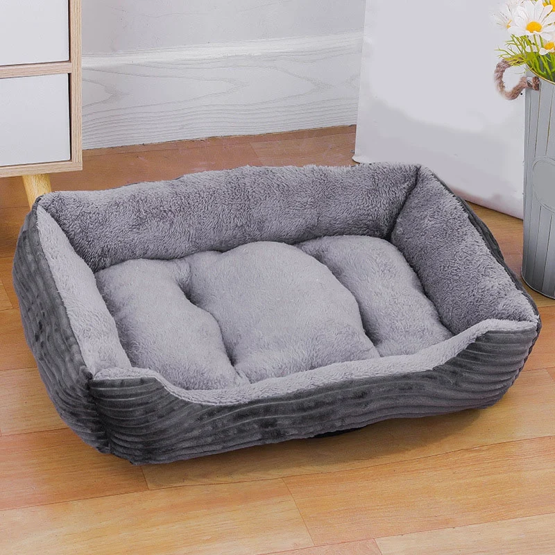 Grey Dog Bed Pet Square Plush Dog Kennel Mat Small And Medium Dog Sofa Mattress Pet Supplies 70 X 55 Cm