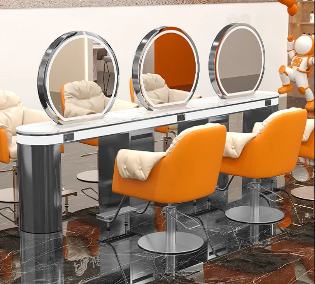 Stainless steel edge barber shop, hair salon, marble single and double sided mirror, fashionable and simple, hair cutting and dy