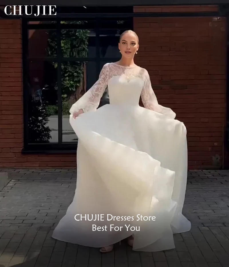 맞춤형 흰색 웨딩 드레스 아플리케 긴 소매 오간자 프로미 드레스 단정한 긴 소매 이브닝 가운 모로코 파티 드레스